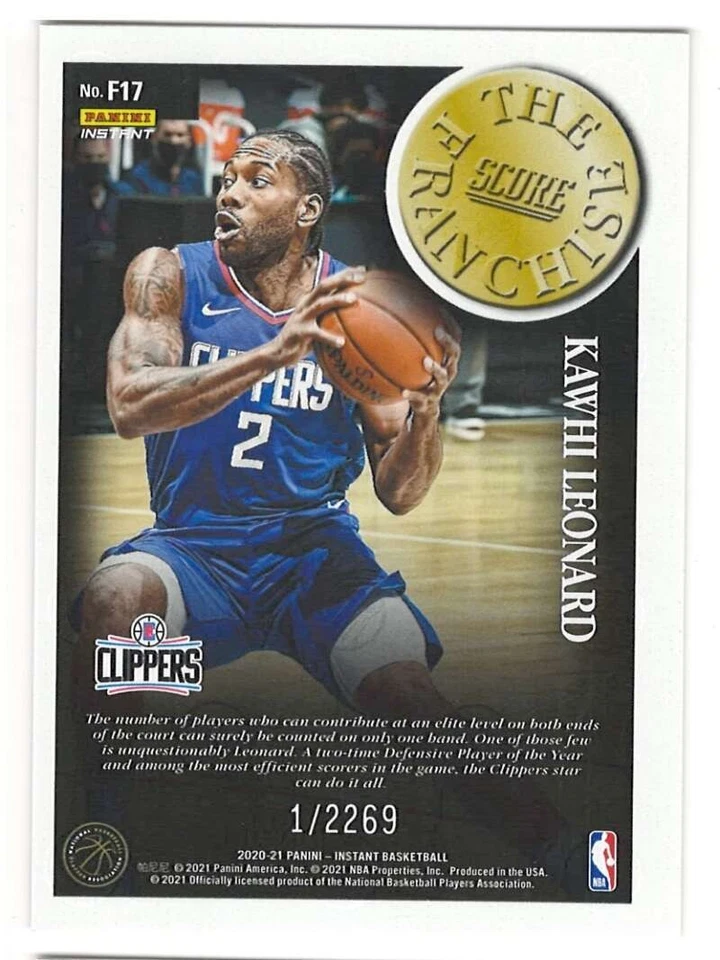 KAWHI LEONARD 2020-21 Panini Instant The Franchise /2269 #F17 CLIPPERS ID:16130 - Image 2 of 2