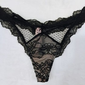 Victoria's Secret Dream Angel Women's Black Mesh Floral Lace Thong Bow M