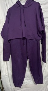 Yitty Women's Purple Hooded Sweatsuit Set Hoodie & Pants Elastic Waist