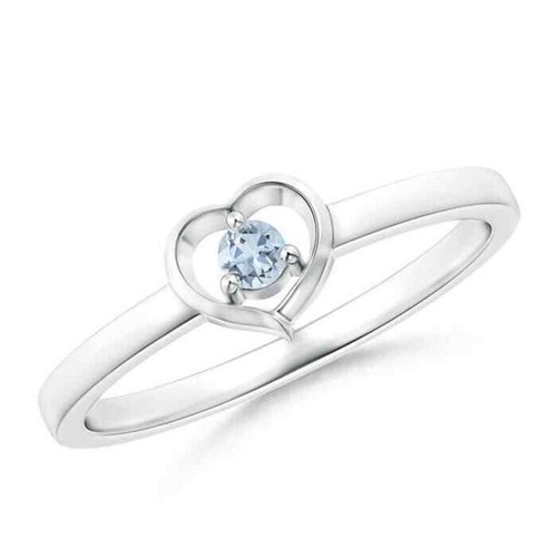 Round Aquamarine Gemstone Handmade Solitaire Ring Jewelry Sterling Silver