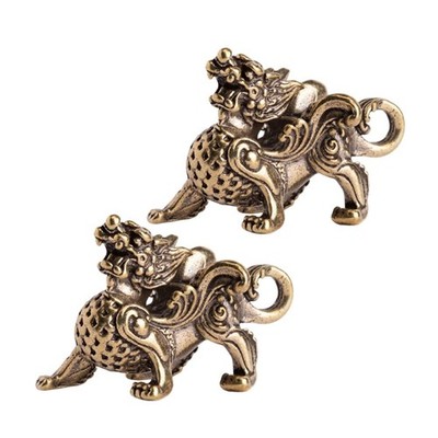 WINOMO 2pcs Feng Shui Pixiu Statue Brass Prosperity Figurine Animal Golden 