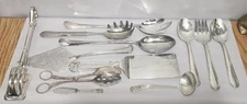GROUP LOT OF VINTAGE SILVER PLATED, MISC. MARKS ~ SPATULA TONGS, UTENSILS ETC.