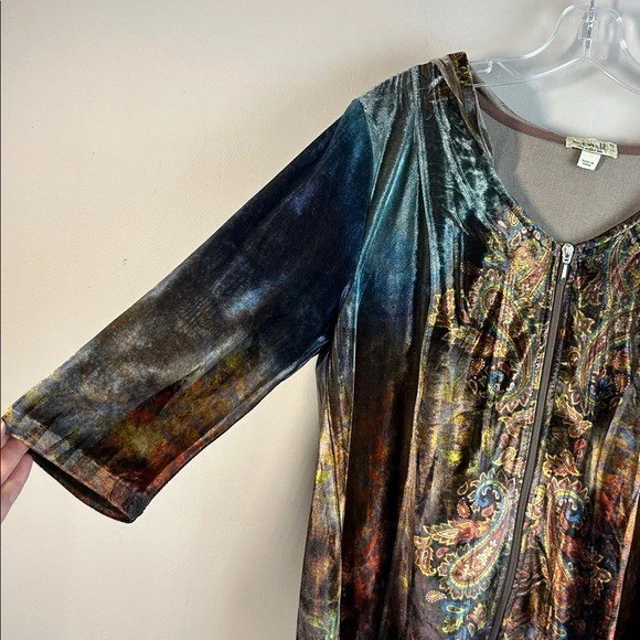 Sudadera con Capucha One World Mujer Terciopelo Estampado Paisley Cremallera Frontal Talla 1X Artística Forrest Fairy Foto 4 de 4