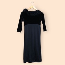 Vintage 90s Y2K Speechless Black Velvet Formal Dress Fur Trim Collar Girls 16