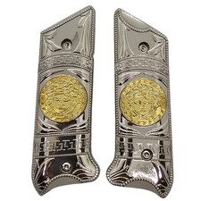 Ruger Mark IV Metal Grips   Nickel Plated, Decorative Medallion   NO SCREWS