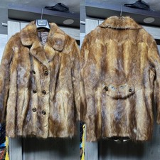 Giacca con cintura vintage donna lusso vera pelliccia di visone marrone lucido db 12 L 42