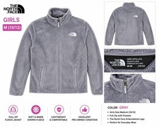 The North Face Girls Full Zip Fleece Jacket Gray Pockets M 10/12