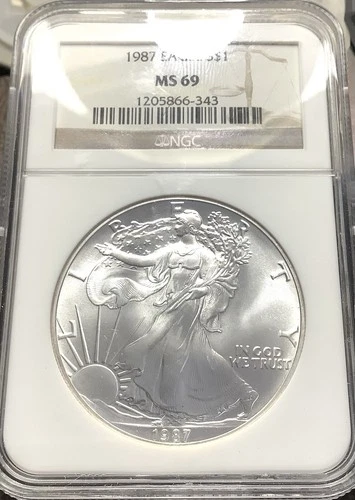 1987 1oz .999 Fine American Silver Eagle ASE - NGC MS69