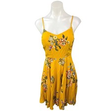 Old Navy Yellow Floral Spaghetti Strap Mini Cami Camisole Fit & Flare Dress Sz S