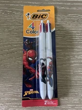 BIC 4-Color Marvel SPIDER-MAN Ballpoint Pen 2 Pack Black, Blue, Red, & Green NEW