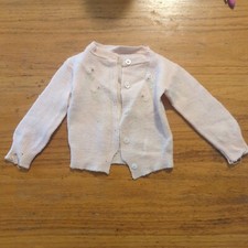Vtg Handmade Hand Knit Infant Baby Pink Open Embroidered Cardigan Sweater AS IS