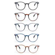 EYE ZOOM 5 Pack  Retro Round Plastic Frame Reading Glasses for Men and Women