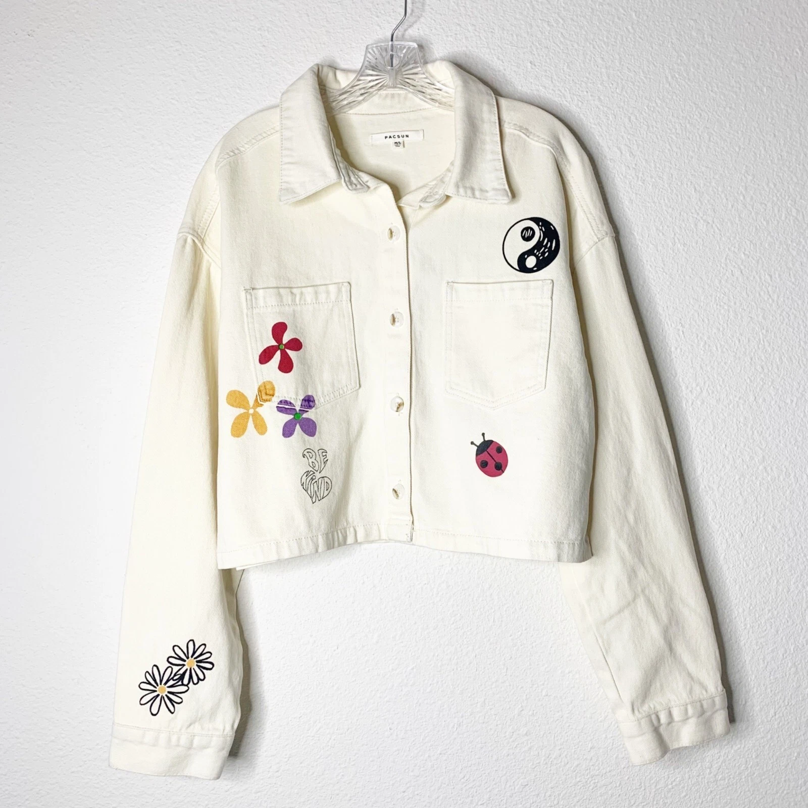 OFF WHITE Giacca Jean in Denim Pacsun Optimistic Off Bianco Tagliata Shacket Nuova Taglia M