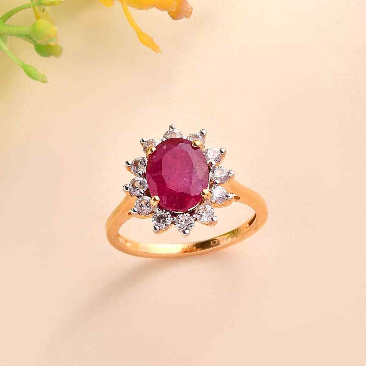 AMAZING!! 3.80ctw Ruby (FF) & Zircon Halo Ring Vermeil