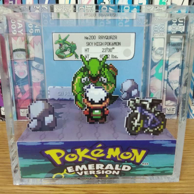 Pokemon Shiny Rayquaza Encounter Handmade Diorama - Gameboy Gaming Cube- Fanart