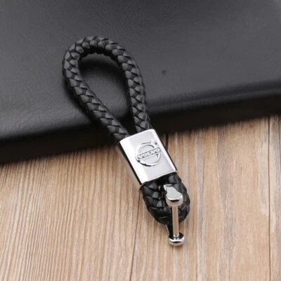 VOLVO CHROME METAL LEATHER LOGO KEYRING KEYCHAIN FOB