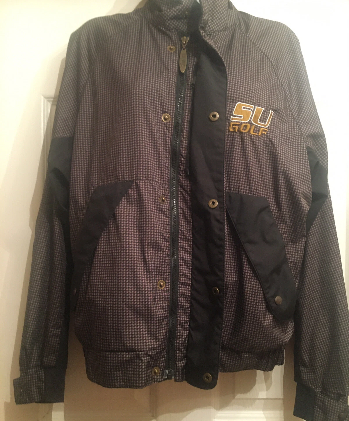 Dryjoys SU Golf Windbreaker Unisex XS Full Zip&Snap Lined Black&Gray Houndstooth