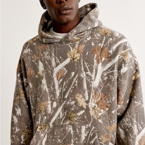 Abercrombie & Fitch Essential Popover Oversized Hoodie Grau Camouflage Small S NEU Neu mit Etikett - Bild 3 von 5