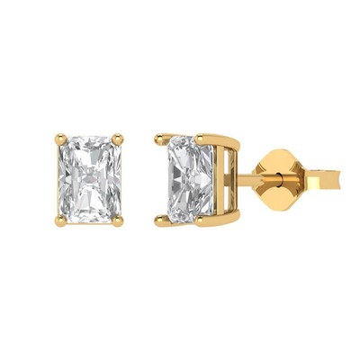 Ausgefallene klare Ohrstecker 2 Karat Smaragdschliff Set Echt 14 Karat Gelbgold Push Back