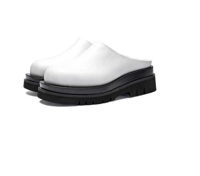 SAOLA Pantofole da uomo nuove in vera pelle punta rotonda punta spessa tacco aperto scarpe per il tempo libero