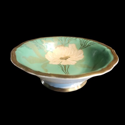Vtg Rosenthal Germany Chippendale Coupe Bowl Handpainted Floral Jade Gold Rim 