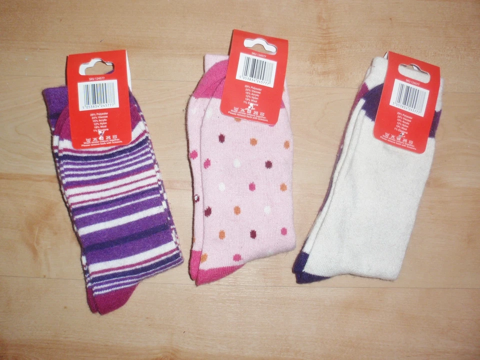 NUEVOS CON ETIQUETAS Mujer Niñas Acogedores Mezcla Lana Calcetines Talla UK 4-8 Foto 2 de 4