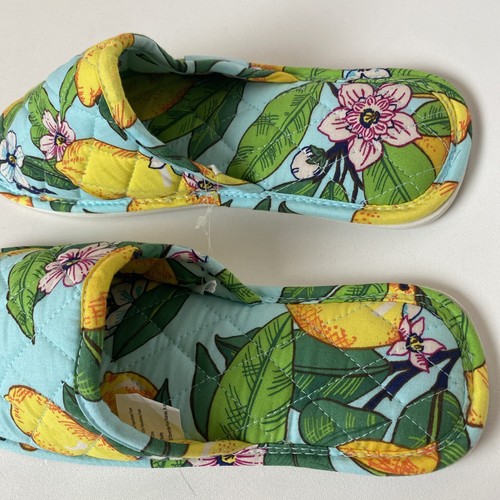 Vera Bradley Quilted Travel Slippers Lemon Grove Soft Size Medium 7/8 slip on - Picture 3 of 9