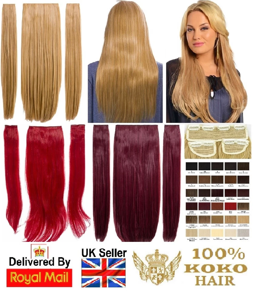 KOKO Thick Three Piece/Weft Straight Clip-in Hair Extensions Various Colours