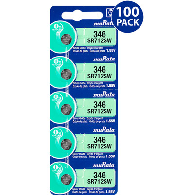 Murata 346 (SR712SW) Silver Oxide Watch Battery (100 Count) - Replaces Sony 346