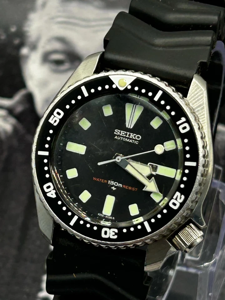 Vintage Seiko 4205-0155 Scuba Diver 150m Automatic Black Dial / Bezel Date Watch