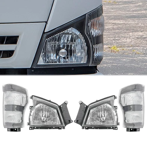Headlights & Corner Lights LH+RH For 2004-2007 Isuzu NPR NQR 2005-07 GMC W-4500 - Picture 2 of 6