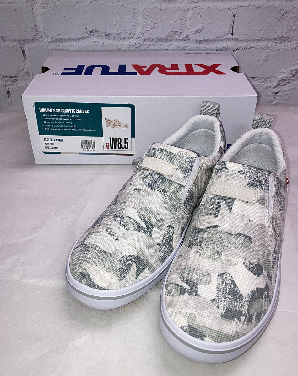 Xtratuf Women's Sharkbyte, White Camo, Canvas, Slip-on Deck Shoes