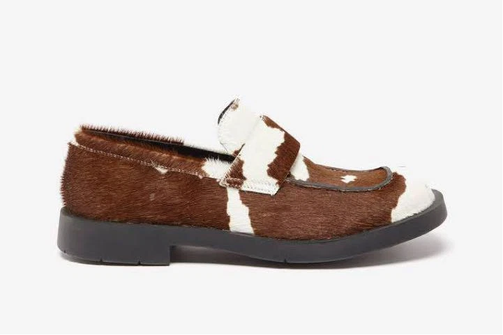8.5US Camper Lab Cow Print Loafer White Brown No Box Unused 22F