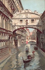 A011 Italy Venezia Ponte dei Sospiri gondolas painting vintage postcard