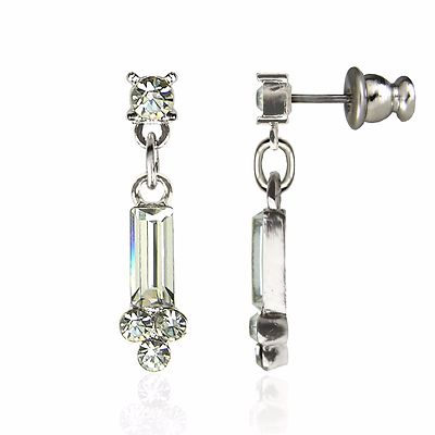 Forever Silver or Gold Plated Baguette Dangle Earrings Austrian Crystal Surgical