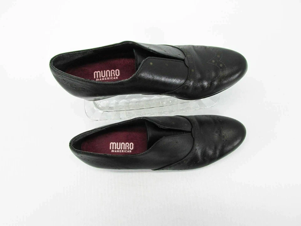 Zapato Munro Mujer Talla 6N Negro Punta de Ala Mocasín Cuero Usado qp Foto 2 de 4