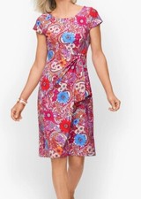 Talbots 2X Pink Island Paisley Side Tie Jersey Sheath Dress Resort Faux Wrap