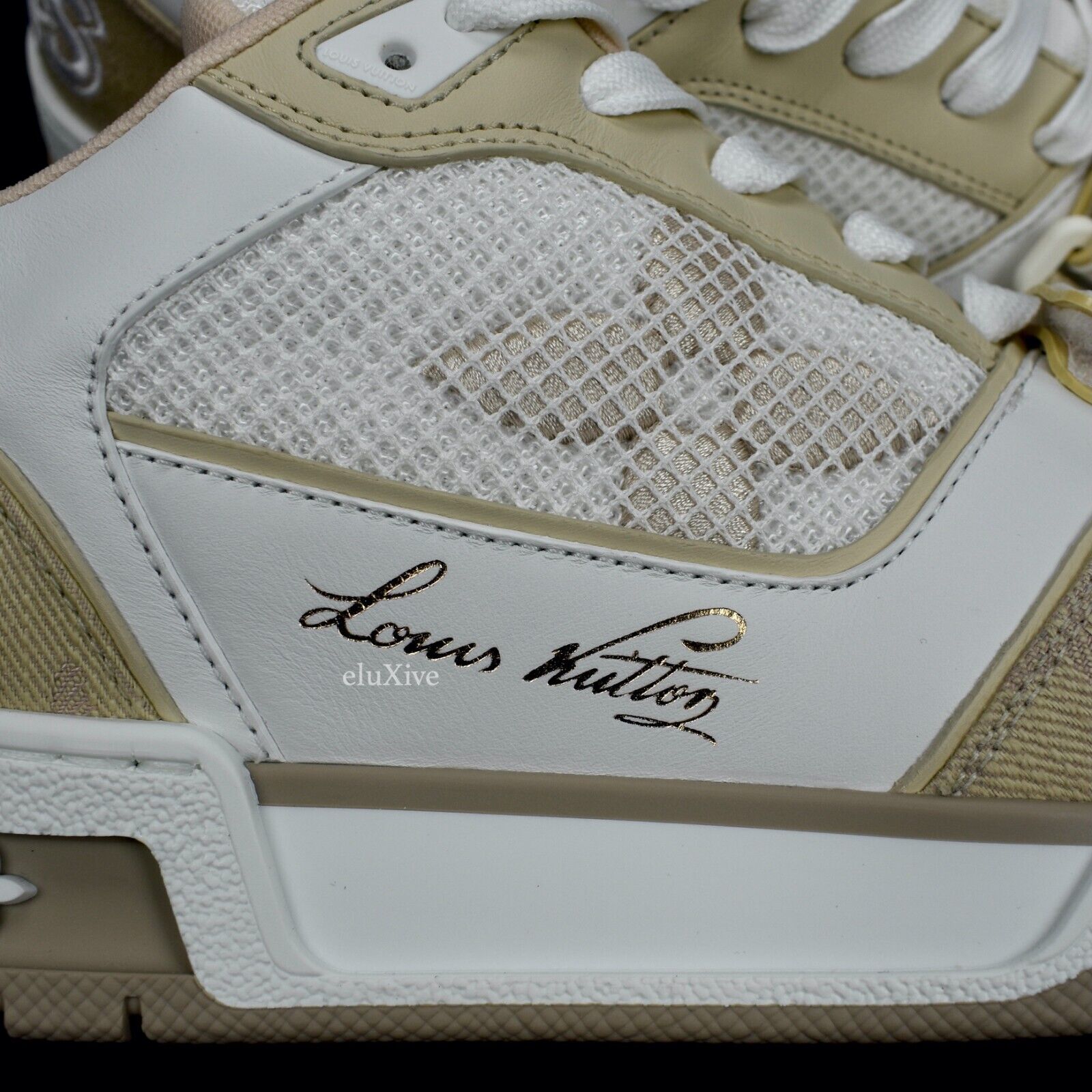 Louis Vuitton Beige & White Canvas Squad Trainer Sneakers Size 38