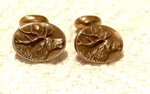 14k Gold PAIR Of ELK Cufflinks Antique Victorian. - Picture 8 of 11