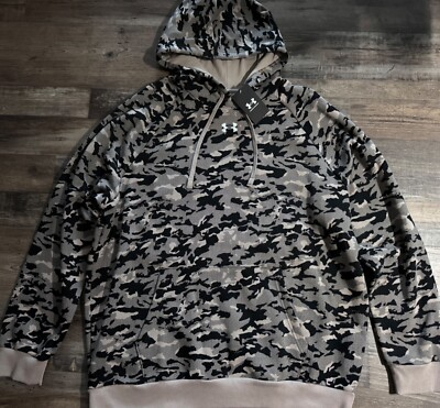 NWT Under Armour Mens M Tan/Black Rival Fleece Camo Hoodie Sweatshirt  Medium