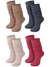 4 Pairs Women Slouch Sock Scrunch Long Socks Slouchy Boot Medium, Solid