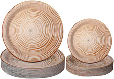 100 Pack Light Wood Grain Paper Plates Wooden Slice Dinner Plates and Camp Fire
