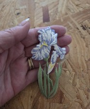 Iris - Flower - Spring - Purple/White - Embroidered Iron On Applique Patch