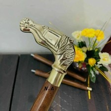Handmade Brass Handle Victorian Horse Head Vintage Wooden Walking Stick Cane New