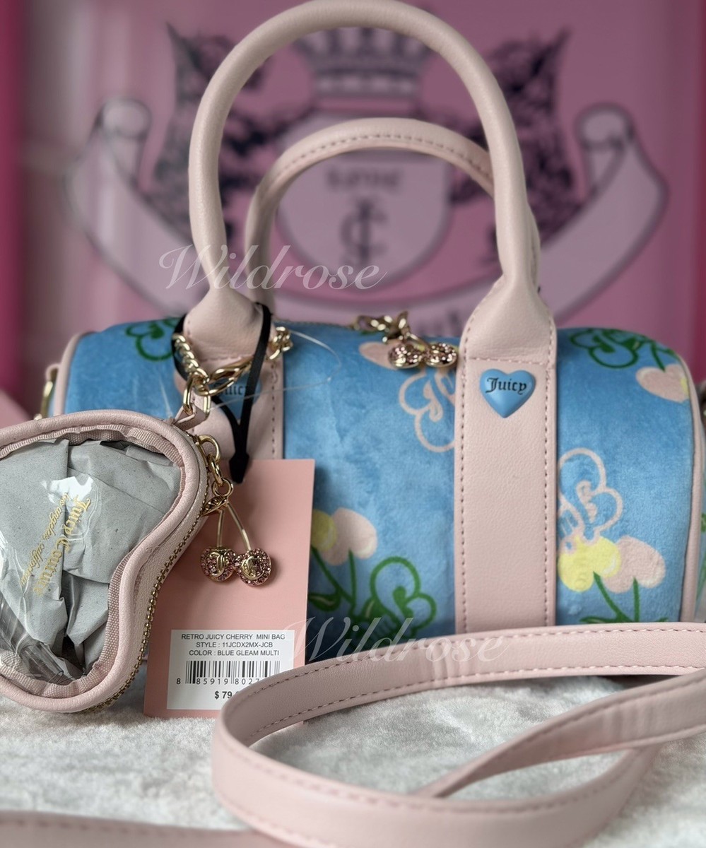 NEW JUICY COUTURE RETRO CHERRY HEARTS MINI BARREL BAG CROSSBODY