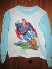 BOYS Youth Small or Med 1976 Vtg 70s Superman DC COMICS ringer t shirt Pajama 