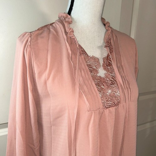 Blusa donna EM Blush rosa pizzo taglia L misto cotone nylon romantico boho top - Foto 6 di 7