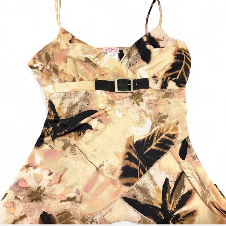 Lápiz Labial Y2K EE. UU. Floral Abstracto Satinado Top Mujer’s M Dobladillo con Cinturón Años 2000 De Colección Foto 2 de 4