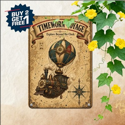 Fantasy Time Travel Vehicle Antique Map Sign Whimsical Steampunk Wall Plaque