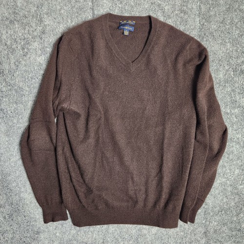 Club Room Estate Kaschmir Herren S Pullover 2-lagig braun Langarm V-Ausschnitt Pulli